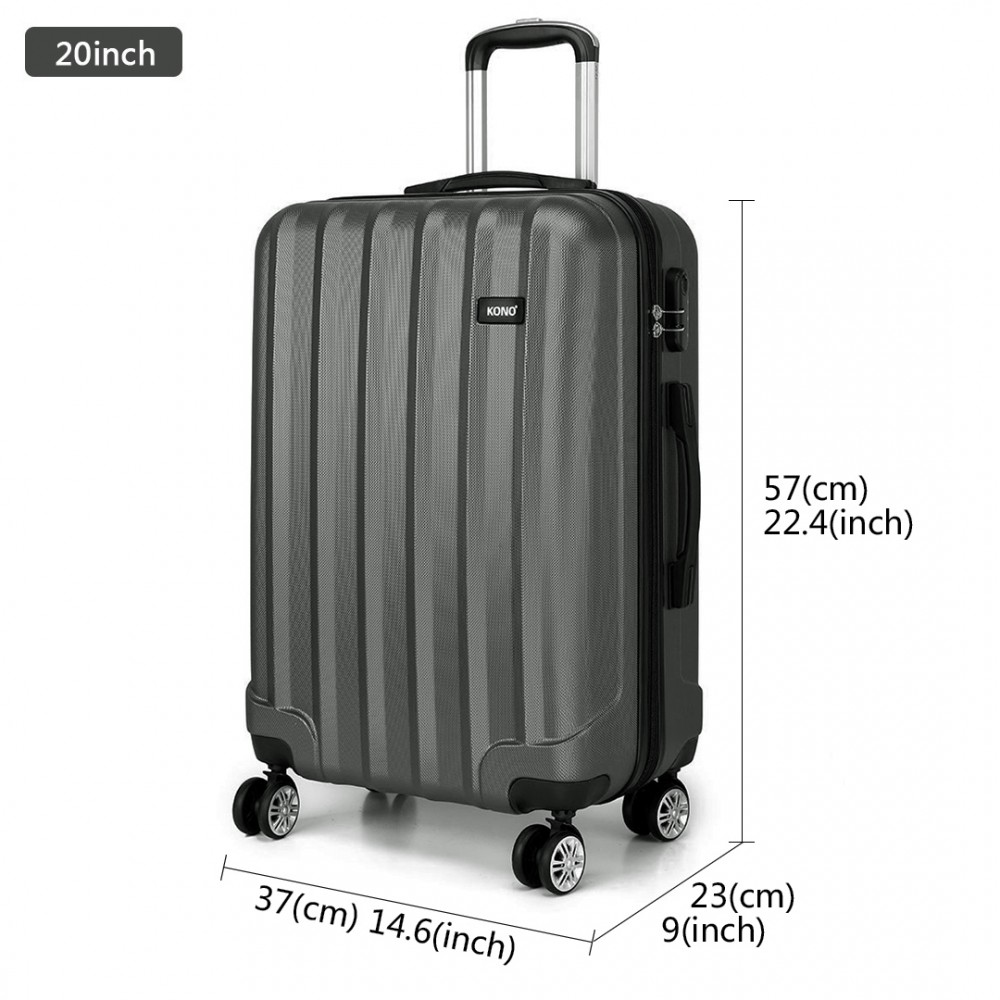 K1773L Kono Vertical Stripe Hard Shell Suitcase 20 Inch Luggage Set Grey